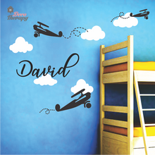 Load image into Gallery viewer, Customized Name Airplanes & Clouds V1 Design Wall Sticker