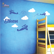 Load image into Gallery viewer, Customized Name Decal Airplanes & Clouds V3 Design Wall Sticker