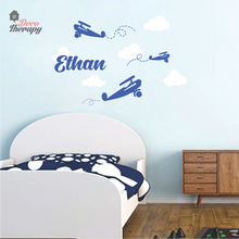 Load image into Gallery viewer, Customized Name Decal Airplanes & Clouds V3 Design Wall Sticker