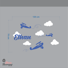 Load image into Gallery viewer, Customized Name Decal Airplanes & Clouds V3 Design Wall Sticker