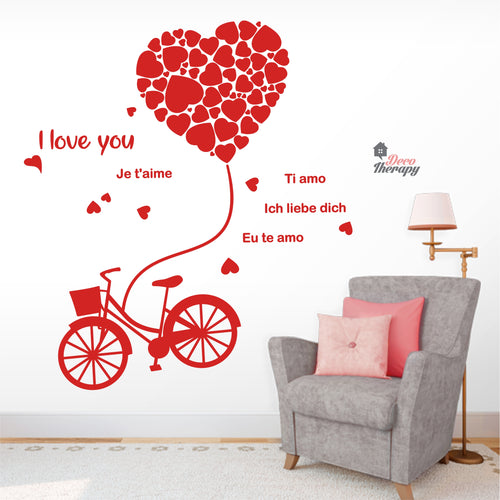 I Love You Bike Tied Big Flying Red Heart DIY Wall Decal Decotherapy