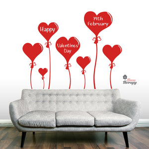 Hearts Balloon Happy Valentines Day 14th February DIY Wall Decal Decotherapy