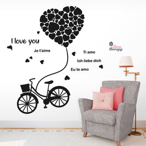 I Love You Bike Tied Big Flying Red Heart DIY Wall Decal Decotherapy