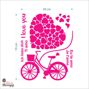 I Love You Bike Tied Big Flying Red Heart DIY Wall Decal Decotherapy