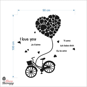 I Love You Bike Tied Big Flying Red Heart DIY Wall Decal Decotherapy