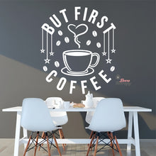 Load image into Gallery viewer, But First Coffee Beans &amp; Hanging Stars Heart Cup Wall Decal