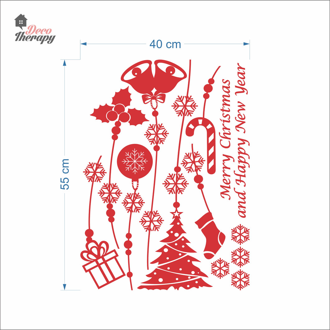 Christmas Happy New Year Tree Bell Stocking Wall Decal Decotherapy
