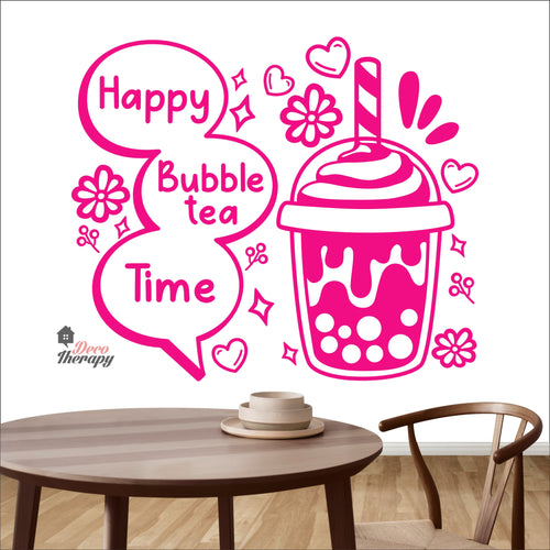 Happy Bubble Tea Time Boba Milktea Wall Decal Decotherapy