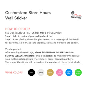 Customized Store Hours Wall Decal Decotherapy
