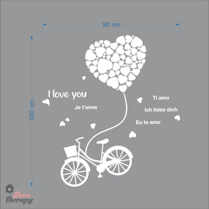 I Love You Bike Tied Big Flying Red Heart DIY Wall Decal Decotherapy