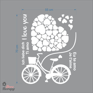 I Love You Bike Tied Big Flying Red Heart DIY Wall Decal Decotherapy