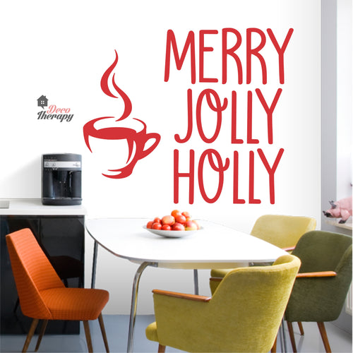 Merry Jolly Holly Coffee Tea Christmas Wall Decal Decotherapy