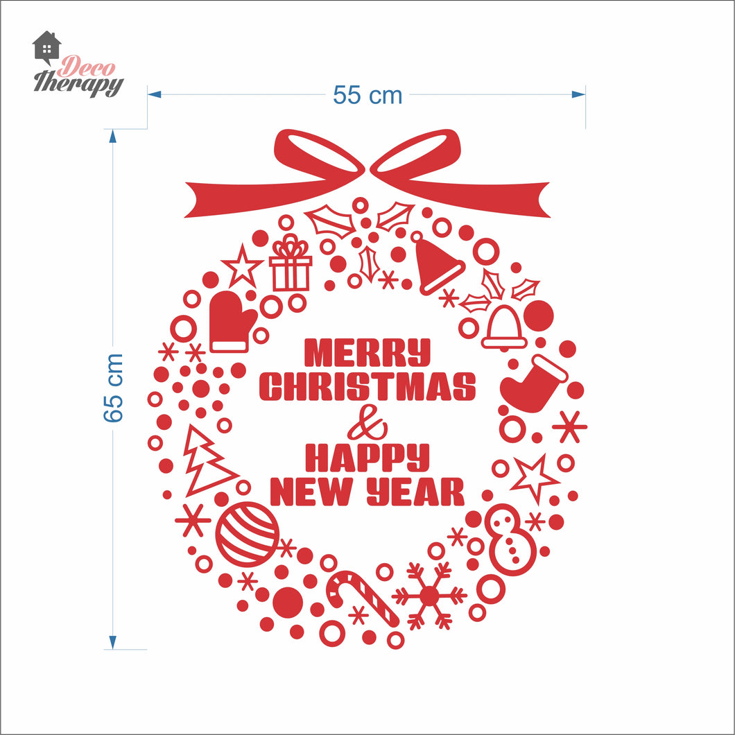 Merry Christmas & Happy New Year Wreath Wall Decal Decotherapy