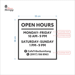 Customized Store Hours Wall Decal Decotherapy