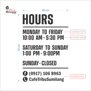 Customized Store Hours Wall Decal Decotherapy