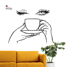 Load image into Gallery viewer, Woman Eyelashes Coffee Tea Cup Wall Decal Decotherapy