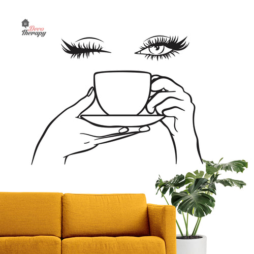 Woman Eyelashes Coffee Tea Cup Wall Decal Decotherapy