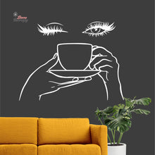 Load image into Gallery viewer, Woman Eyelashes Coffee Tea Cup Wall Decal Decotherapy