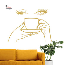 Load image into Gallery viewer, Woman Eyelashes Coffee Tea Cup Wall Decal Decotherapy