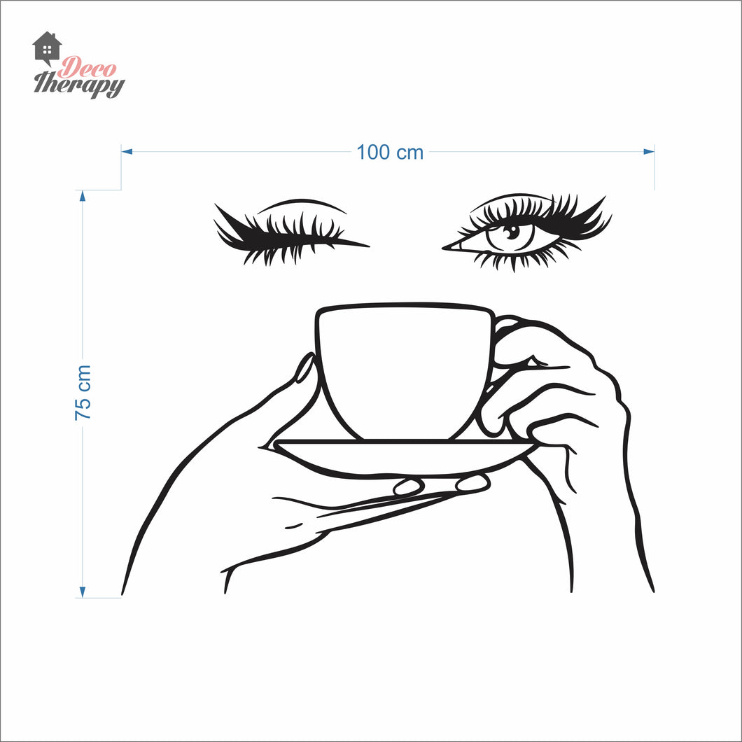 Woman Eyelashes Coffee Tea Cup Wall Decal Decotherapy