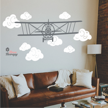 Load image into Gallery viewer, Airplane with Clouds V1 Wall Sticker