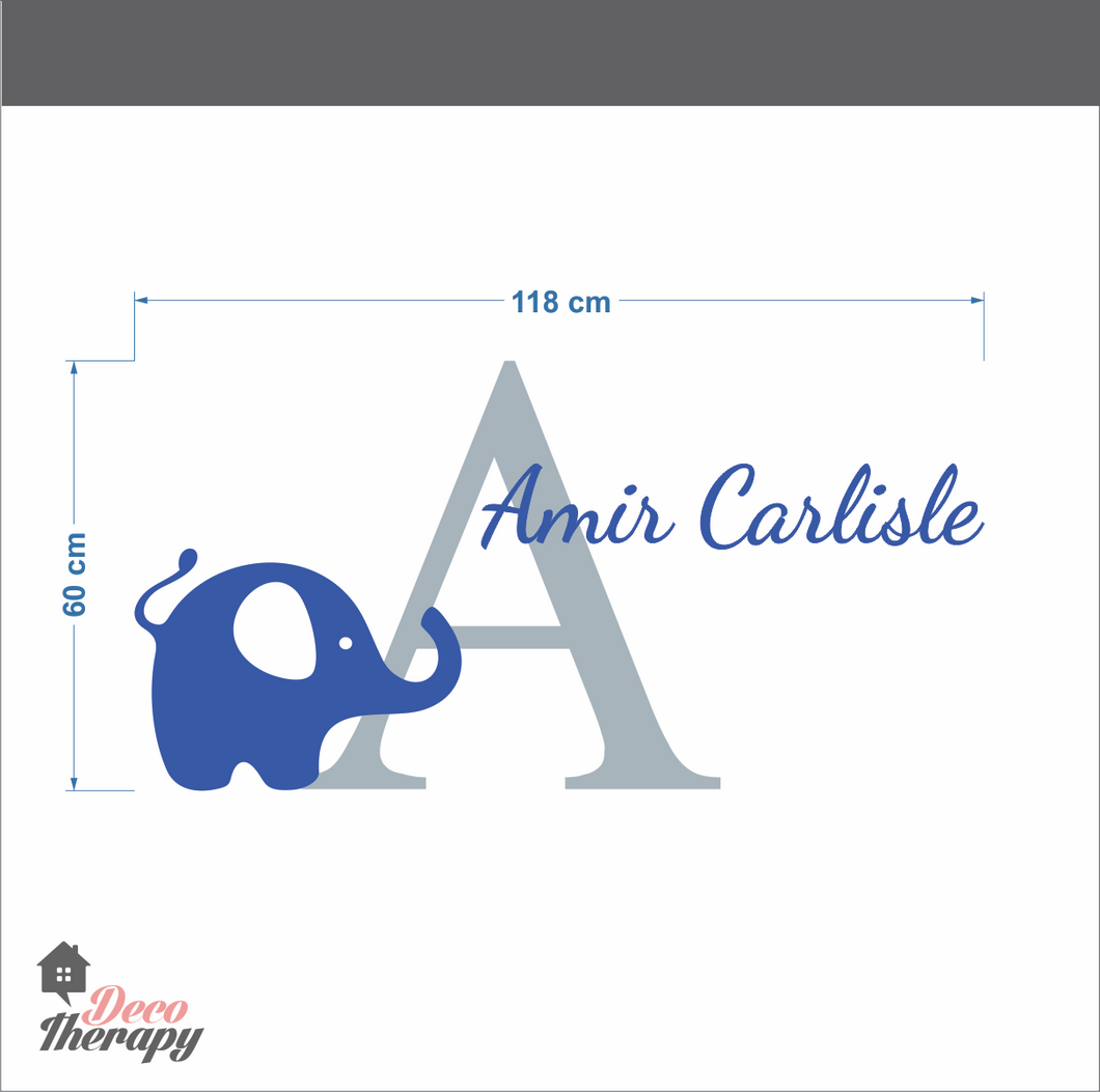 Customized Name Dominic & Letter With Elephant Design Wall Sticker