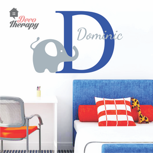 Customized Name Dominic & Letter With Elephant Design Wall Sticker