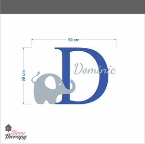 Customized Name Dominic & Letter With Elephant Design Wall Sticker