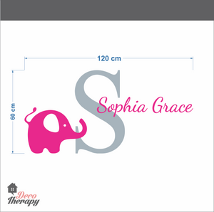 Customized Name Dominic & Letter With Elephant Design Wall Sticker