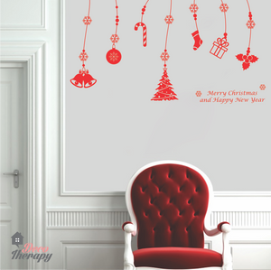 Christmas Happy New Year Tree Bell Stocking Wall Sticker