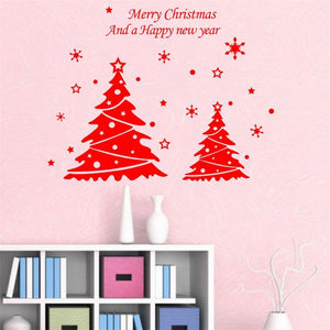 Christmas Tree Happy New Year Snowflakes Wall Sticker