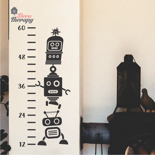 Height Chart Cute Robots in Inches Wall Sticker