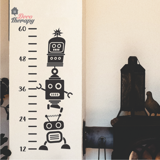 Height Chart Cute Robots in Inches Wall Sticker