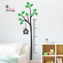 Load image into Gallery viewer, Height Chart Tree Birdhouse - Light Green Leaves Wall Sticker