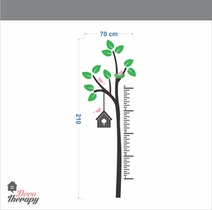 Height Chart Tree Birdhouse - Light Green Leaves Wall Sticker