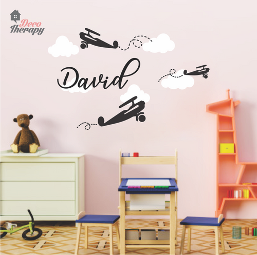 Customized Name Airplanes & Clouds V1 Design Wall Sticker