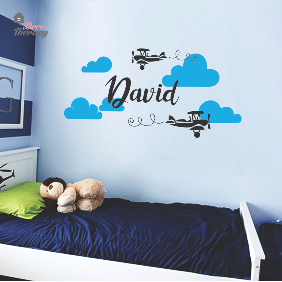 Customized Name Airplanes & Clouds V2 Design Wall Sticker