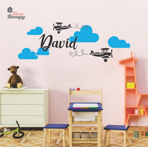 Customized Name Airplanes & Clouds V2 Design Wall Sticker