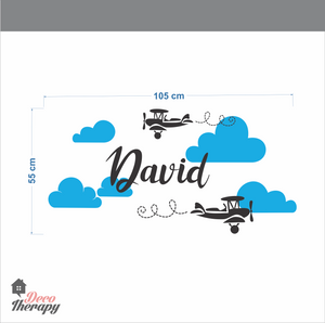 Customized Name Airplanes & Clouds V2 Design Wall Sticker