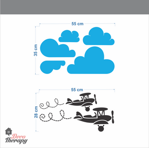 Customized Name Airplanes & Clouds V2 Design Wall Sticker