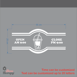 Customized Store Hours Milktea Design Wall Sticker