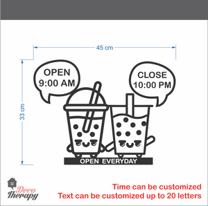 Customized Store Hours Milktea Design Wall Sticker