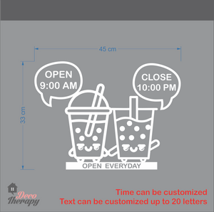 Customized Store Hours Milktea Design Wall Sticker