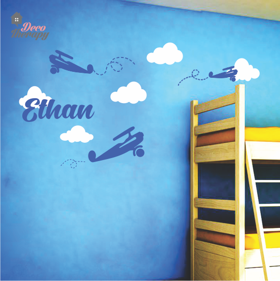 Customized Name Decal Airplanes & Clouds V3 Design Wall Sticker